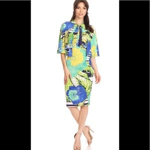 Mixed floral printed, sleeveless midi fitted dress